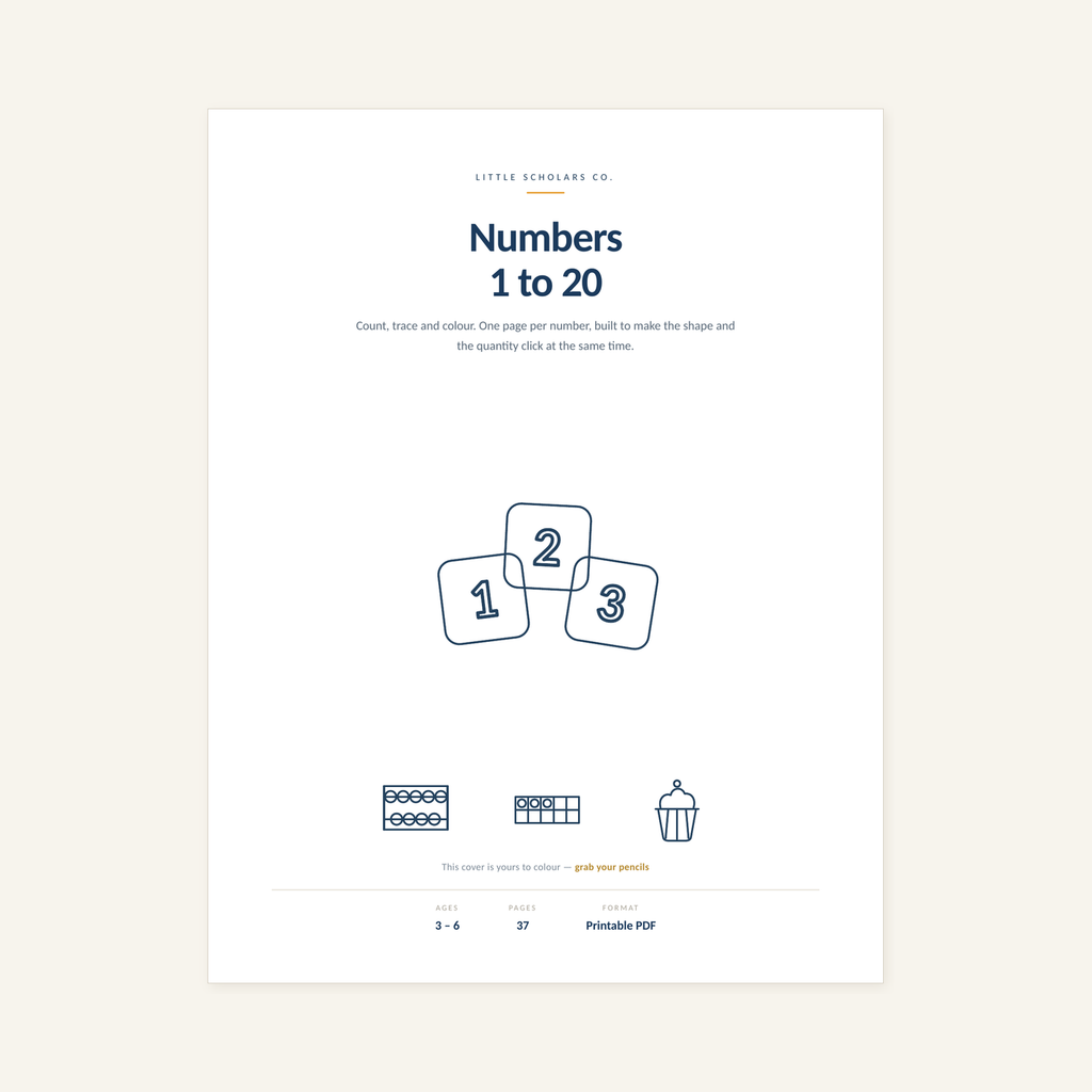 Numbers 1–20: Count, Trace & Colour — Toddler Tier